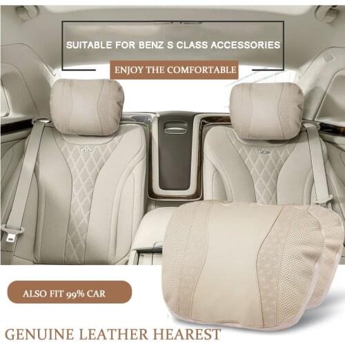 Genuine leather car headrest neck pillow neck support pillow for Mercedes Benz mayboch S 300 S400 S500 S600 E200 E300 E320 C200l