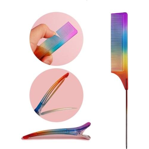 Anti-static Rainbow Hair Comb Rainbow Hairpin Fixed Styling Clip Flat Duck Mouth Hair Clips Pro Salon Hair Styling Tool