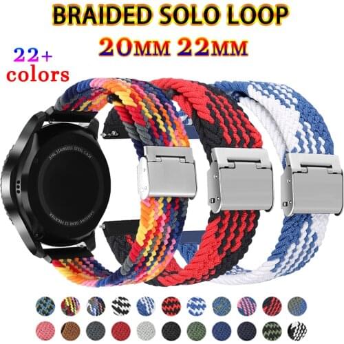 20mm 22mm Nylon Braided Solo Loop Strap for Samsung Galaxy Watch 3/42/46mm Elastic Adjustable Strap Huawei GT/2/2e/Pro Watchband