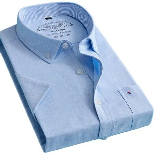 Summer Single Breasted Blue Short Sleeve Shirt for Men Lapel Slim Version Shirts White Red Grey Top Large Size Men Camisa 5XL