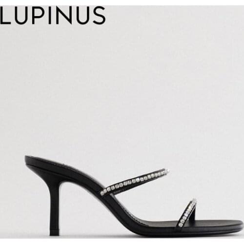 LUPINUS Luxury Rhinestones Design Women Sandals 2021 New Fashion Square Toe Women High Heel Elegant Thin Heel Summer Women Pumps