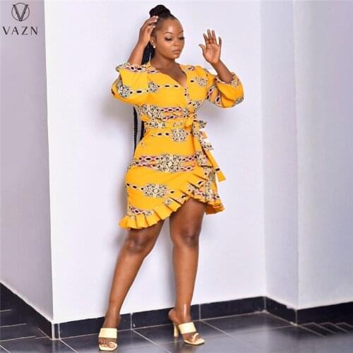 VAZN 2021 Autumn Sexy Retro Overalls Asymmetrical Mermaid Sexy Full Sleeve High Waist Mini Dress Young Vestidos For Female