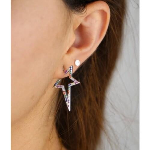 1 Pair Fashion Big Star paved rainbow stones Earrings Hollow Out Exaggerated Eardrop Minimalist Personality Punk Dangler