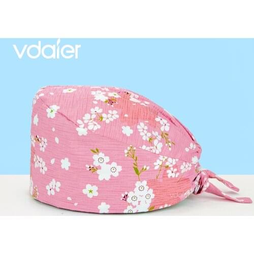 Unisex cotton Cartoon Flowers print scrub hats adjustable Scrubs caps beauty salon frosted cap lab working hat pet work cap
