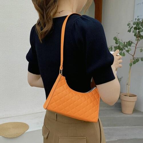 Girls Brief Womens Casual Messenger Bags Fashion Lattice Pattern Solid Color Shoulder Underarm Bag Women Casual PU Purse