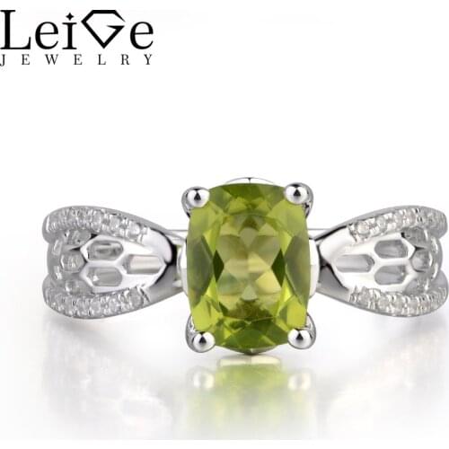 Leige Jewelry Natural Peridot Fine Gemstone Cushion Cut Prong Setting Wedding Hollow Rings For Girls August Birthstone