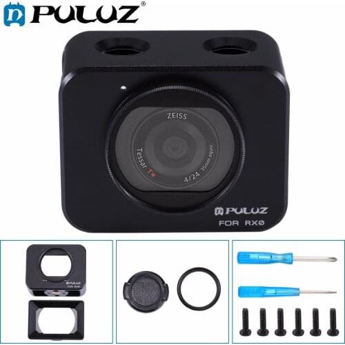 PULUZ for Sony RX0 Housing Shell Aluminum Alloy Protective Case Cage+37mm UV Filter Lens+Lens Sunshade W/h Screws & Screwdrivers