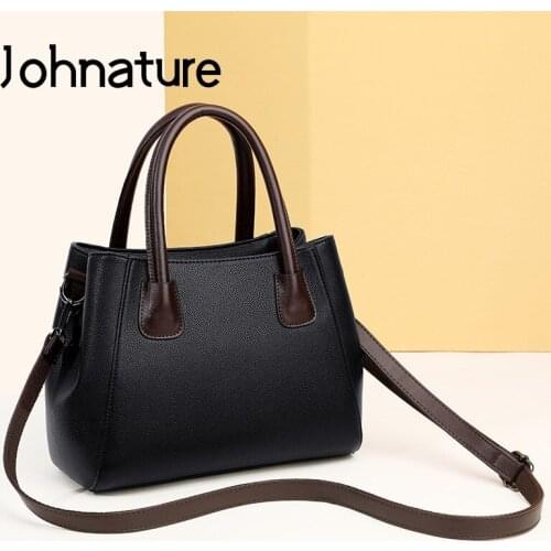 Johnature Middle Aged Women Bag 2021 New Fashion Large Capacity Handbag Versatile Leisure Solid Color Shoulder Messenger Bags