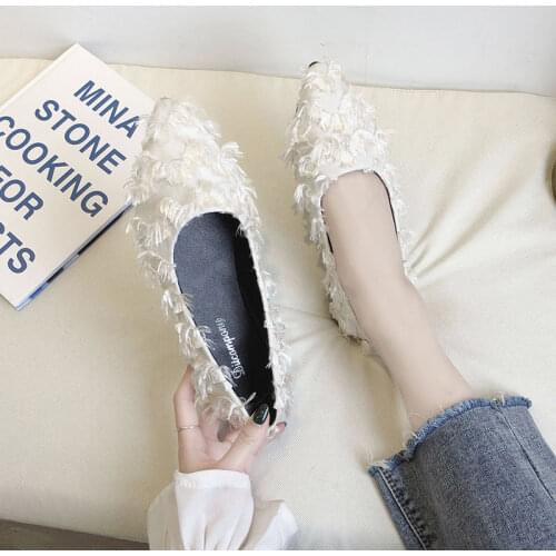 Pointed-toed Peas Shoes Women Spring and Summer 2021 New All-match Flat-bottomed Plush Shoes Korean Womens Work Shoes