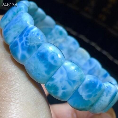 100% Natural Blue Larimar Bracelet Water Pattern Bracelet Crystal Rectangle Beads 14x10x4.6mm Woman AAAAA Genuine