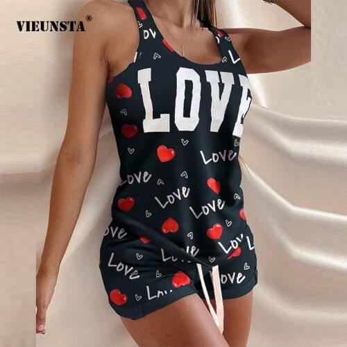 Fashion Patchwork Letter Print Women Two Piece Set Summer Casual Sleeveless Sexy Tops And Drawstring Waist Shorts Suits Homewear