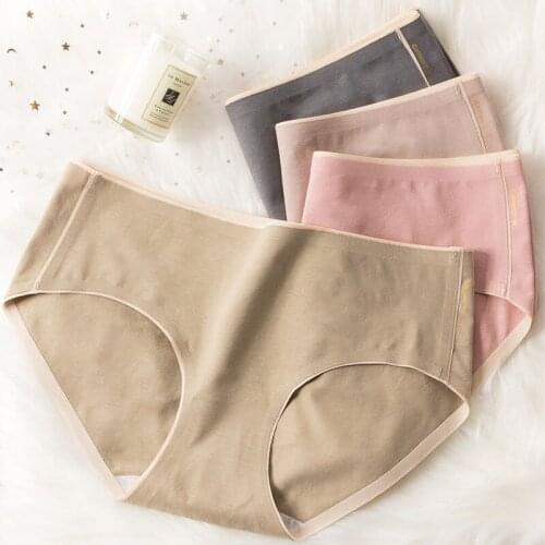 Wasteheart Women Fashion Green Gray Pink Cotton Mid Waist Panties Underwear One-Piece Lingerie Briefs Underpants Briefs M L XL