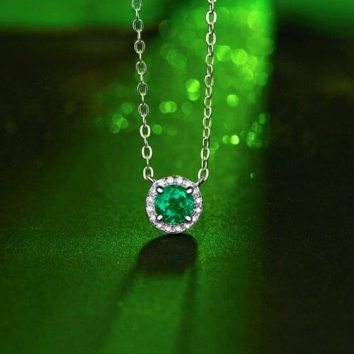 ATTAGEMS Round 5.0MM Green Emerald Gemstone Pendant Necklace For Women 925 Sterling Silver Fashion Women Fine Jewelry With Chain