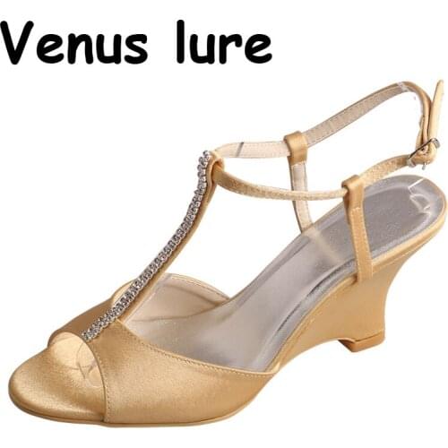 Wedopus Gold Women Sandals Shoes Summer Slingback Wedge Heel Size 5