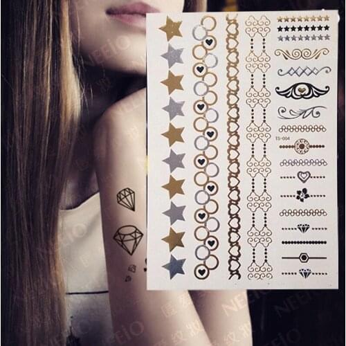 1 Sheet New Fashion Decal Gold Silver Star Flash Metallic Tatoo Women Body Art Temporary Tattoo Jewelry Charm Sticker