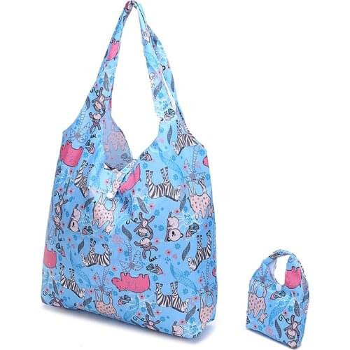 25PCS / LOT Cartoon Folding Portable Eco-Friendly Tote Bag Oxford Cloth Large-Capacity Waterproof Storage Shopping Bag