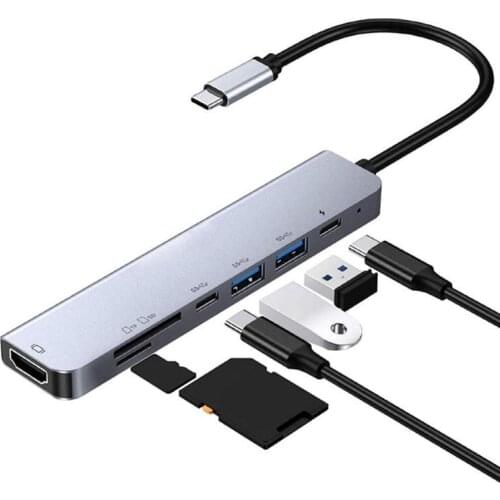 7 In 1 USB C Hub USB3.1 To 1080p HDMI-compatible Multiple Adapter USB SD/TF Card Reader PD Fast Charge For MacBook Pro PC HUB