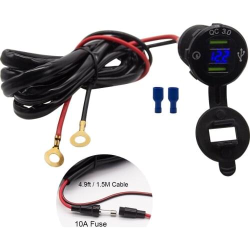 36W Quick Charge 3.0 Dual USB Car Charger Socket Aluminum Waterproof with LED for 12V/24V Motorcycle Fast Charging for Samsung