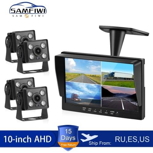 Car Monitor 10 inch AHD 4ch Recorder Car Screen to Auto Truck IR Rear View Camera Security Surveillance Split Screen Quad