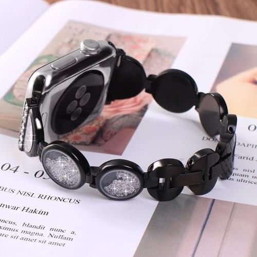 Bracelet for Apple Watch 6 SE 5 4 Band 44mm 40mm Women Luxury Gem Sand Stainless Steel Strap for iwatch Series 3 2 1 42mm 38mm