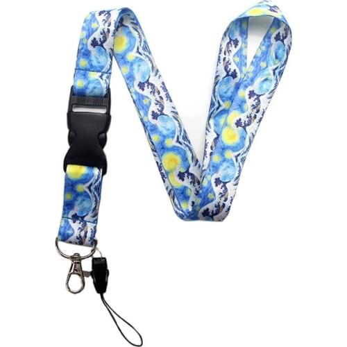 ER032 The Starry Night And Kanagawa Painting Art Key Chain Lanyard Neck Strap For Phone Keys Id Card Usb Badge Holder Lanyards