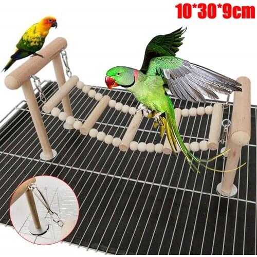 Pet Bird Parrot Wood Beads Perch Ladder Hanging Swing Bridge Playground Chew Toy Wooden Hammock-style Parrot Entertainment Toy