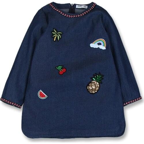 Brand Denim Dress For Girls Spring Autumn Long Sleeve Childrens Dress Girls Clothes Casual Fun Woven Kids Dress 3-10 years old