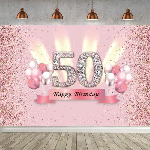 Happy 50th Birthday Backdrop for Women Happy Fifty Years Old Birthday Party Background Shining Rose Gold Birthday Decoration