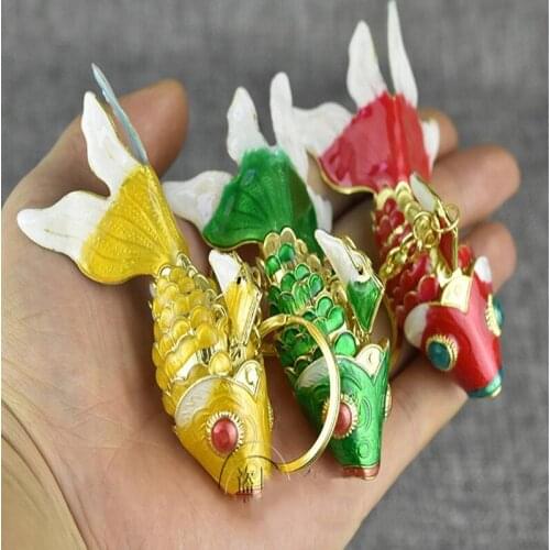 9.5cm Large Vivid Swing Cute Enamel Lucky Fish Key Chain Ring for Women Men Guests Gift with box Goldfish Koi Carp Keychains