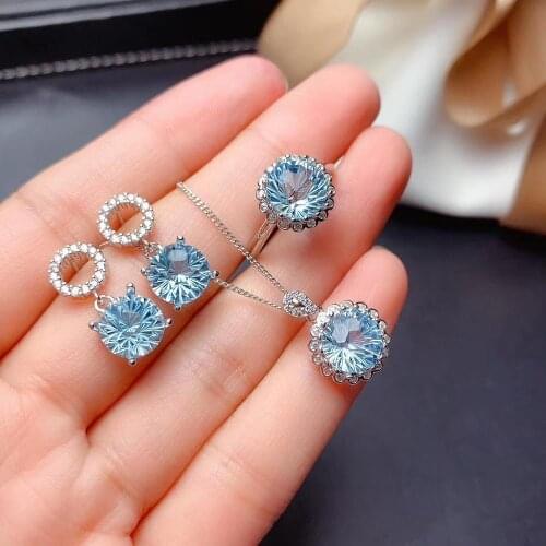 Real Natural Topaz jewelry set Natural Real Topaz 925 sterling silver 1pc pendant,1pc ring,2pcs Earring