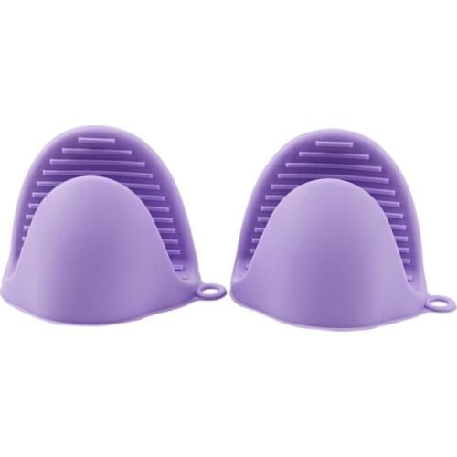 2x Oven Mini Mitts Silicone Heat Resistant Anti-scald Gloves for Cooking Pinch Grips, Pot Holder and potholders Purple