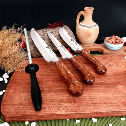 SürLaz Butcher Knife Set 4 Pieces Meat Knife Butcher Knife Swimming Knife Sharpening Table