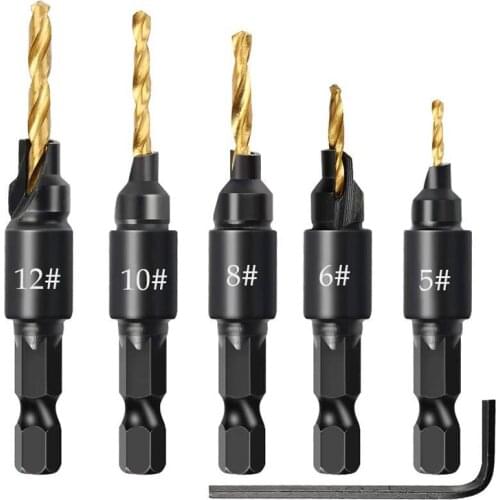 6Pcs Countersink Drill Woodworking Drill Bit Set Drilling Pilot Holes For Screw Sizes hand tool set #5 #6 #8 #10 #12