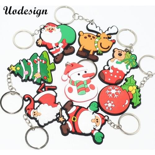 Uodesign 1/Pc New Hot Selling Silicone Santa Claus/Tree/Socks/Snowman Keychains Keyrings for Christmas Gifts