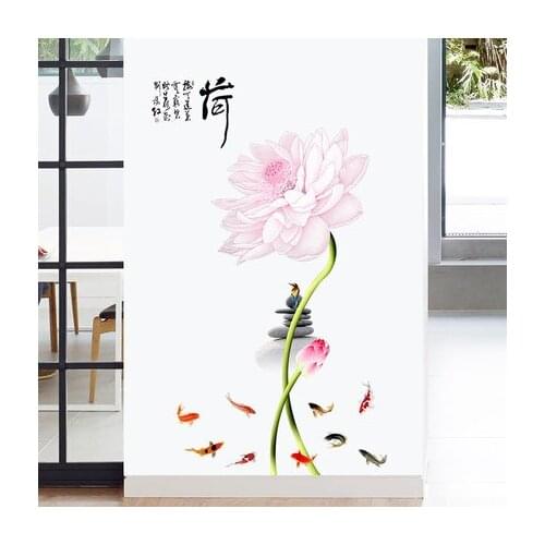 New Chinese Style Lotus Vintage Poster Wall Stickers DIY Flower Home Decor Wallpaper Decals Wall Art