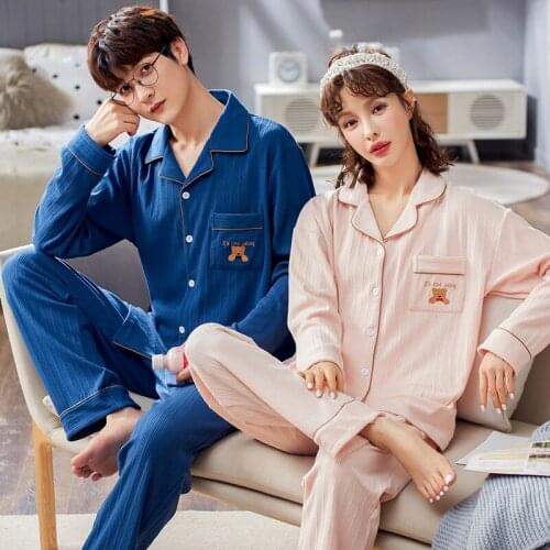 Pajama Suit Full Cotton Pajamas Sets Couple Sleepwear Family Pijama Lover Night Suit Men & Women Casual Cardigan Home Clothing