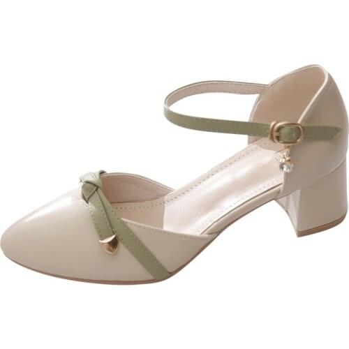 Baotou fashion sandals womens summer 2021 new mid-heel chunky heels all-match one-button pointed single shoes