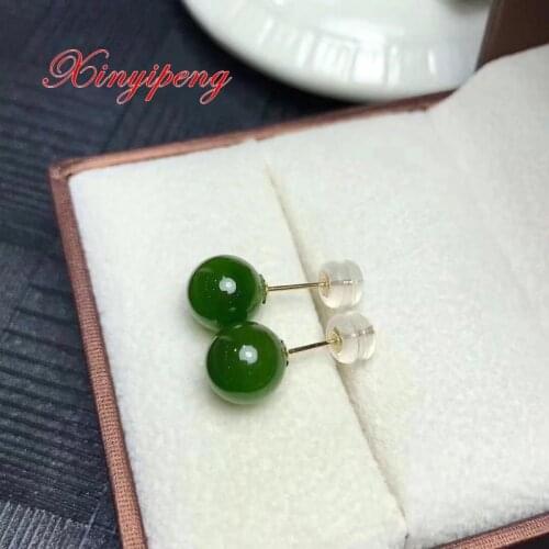 Xin yi peng 18 k yellow gold inlaid natural jasper earrings Women earrings Simple and easy