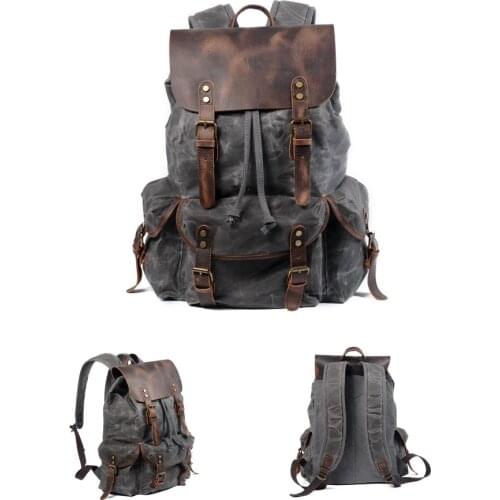 Free Shipping,Leisure student backpack,oil wax leather canvas schoolbag.travel bag,laptop backpack.vintage trend bag