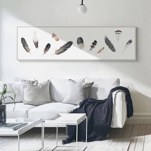 Nordic Watercolor Feather Banner Canvas Art Painting Print Poster Picture Wall Living Room Bedroom Bedside Home Decorative Mural