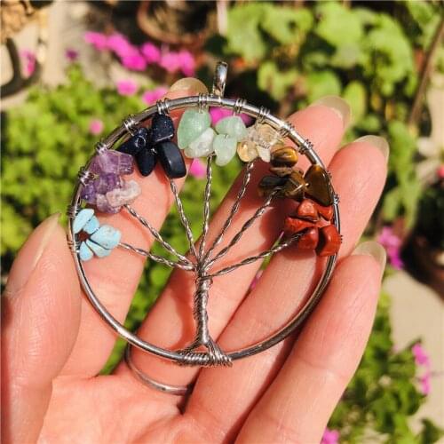 Mixed crystal Stone Tree Of Life Pendant natural tiger eye lapis lazuli agates pendant