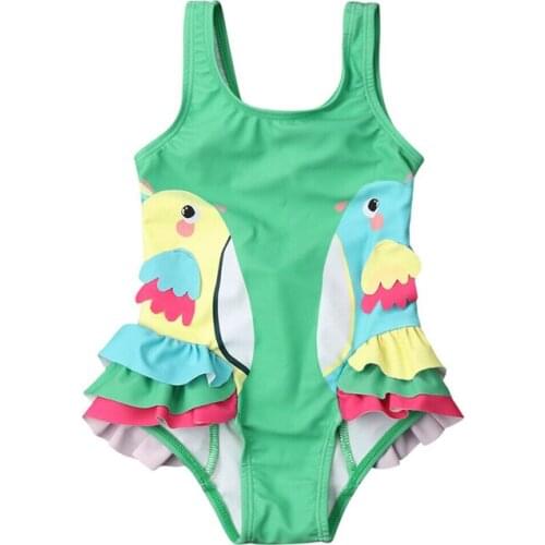 2020 Summer new Kid Baby Girls Cartoon Birds One-piece Sleeveless Romper Bikini Swimwear Swimsuit Bathing Suit