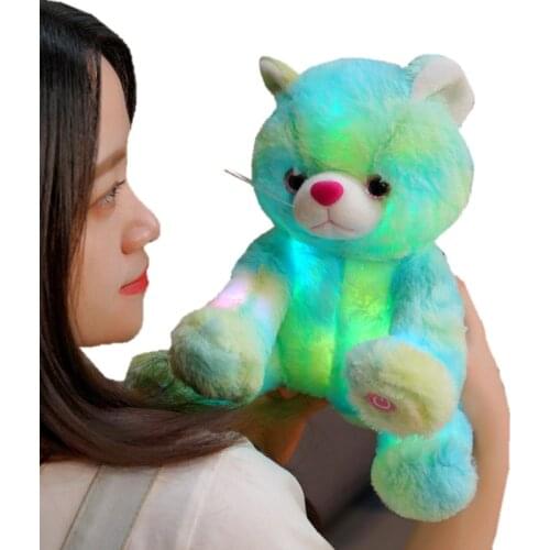 Glowing Led Light Green Cat Plush Toy Stuffed Electric Light Rainbow Plush Cat Cuddly Plushie Doll Birthday Gift For Girl & Boy