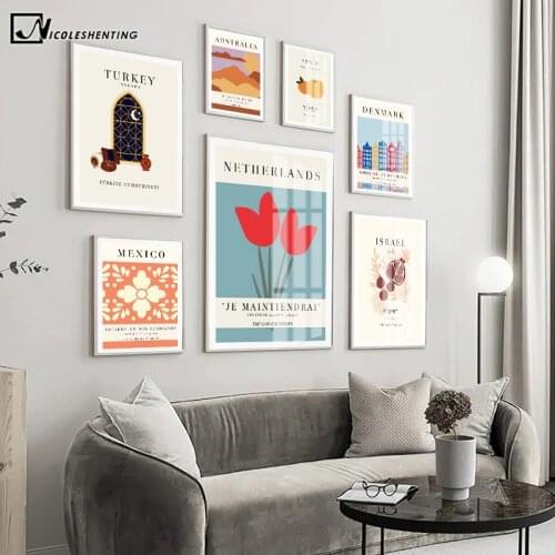 Travel Illustration Country Symbol Poster Abstract Art Landscape Painting Nordic Simplicity Canvas Print Wall Picture Home Decor