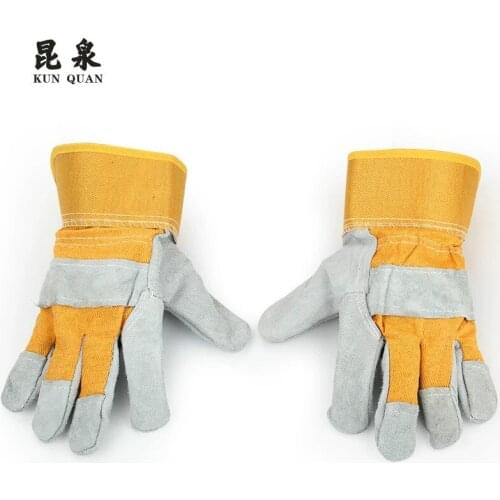 Large mouth lengthened and thickened wrist guard welding cowhide labor protection gloves