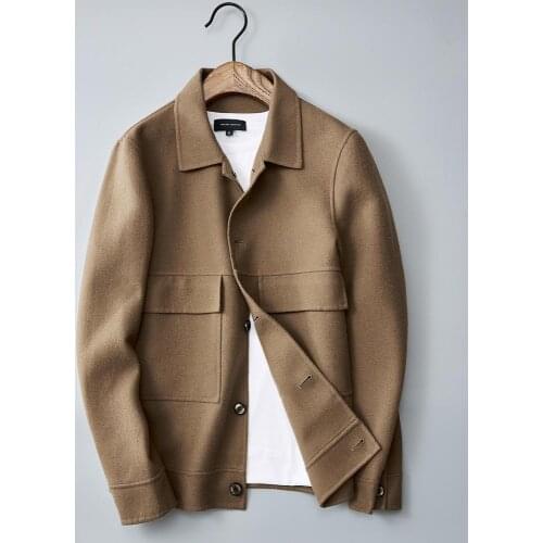 High Mens Quality Wool Double-sided Woolen Single-breasted Camel Mens Baseball Jacket Solid Outerwear Coat 1930