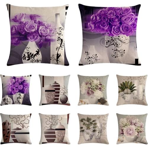 Western Style Rural Flowers Vase Cushion Cover Throw Pillow case Cotton Linen Square Almofadas Cojines Throw Pillow Cover 1512