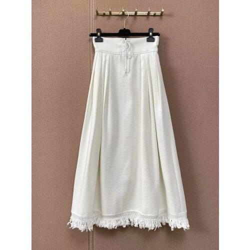 Fyion 2021 New Runway Designer Autumn Long Skirt Womens Elegant Solid Jacquard Tassel White Skirt Female