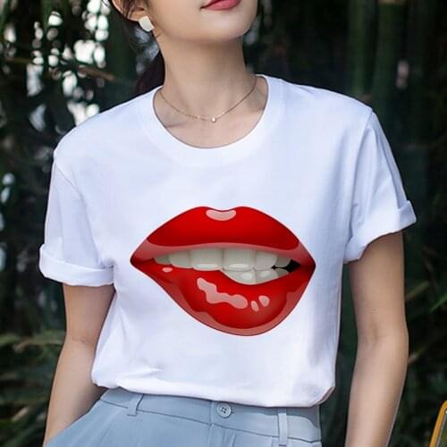 Fashion omen O Neck Short Sleeve Tshirt Harajuku Sexy beauty lips printed T-shirt Leisure korean style tops white T shirt female