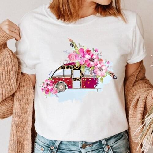 Women Camper Flower New Style Graphic Top Print Clothing 90s T Shirt Female Tee Ladies Fashion Short Sleeve Cartoon T-shirt